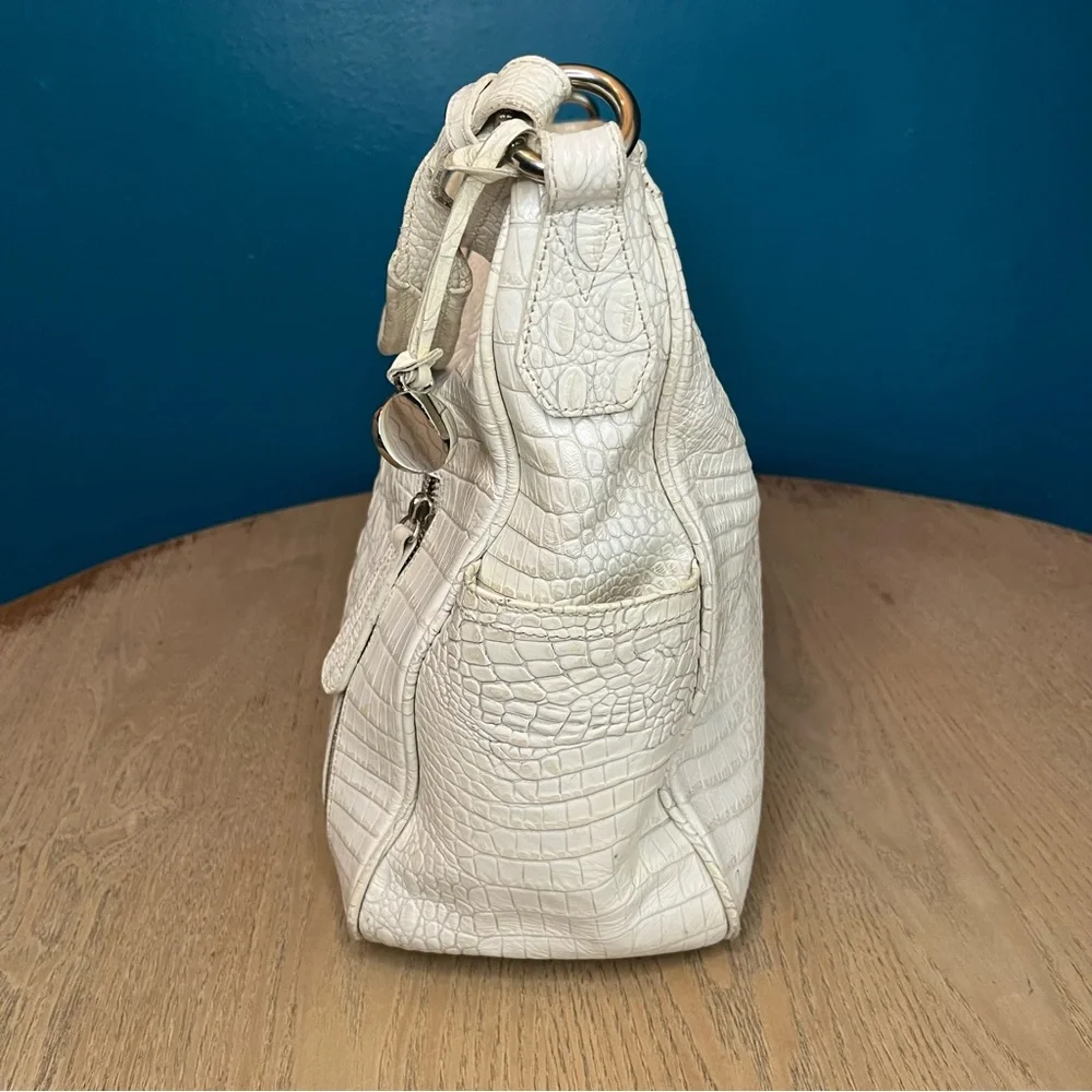 Brahmin Hobo Crocodile Embossed Slouchy Leather Bag Pearl White Large Purse
